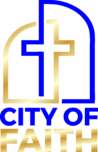 City Of Faith Blue and Gold logo